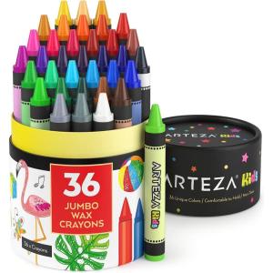 Arteza Kids Jumbo Crayons, Set of 36 Vivid Colors, Toddler Crayons from Wax