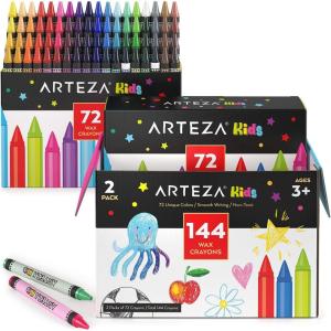 Arteza Kids Toddler Crayons, Bulk 216 Count, 6 Packs of 36 Vivid Wax Colors, Regular Size(1 Count (Pack of 144))
