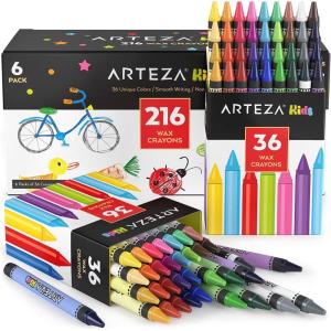 Arteza Kids Toddler Crayons, Bulk 216 Count, 6 Packs of 36 Vivid Wax Colors, Regular Size(1 Count (Pack of 216))