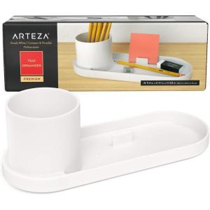 Arteza Office Desk Organizer, 11.3 x 4.1 x 3.8 inches, Modern Ivory Pen Holder with Phone Compartment, Desk Accessory for Stationery and Art Supplies