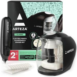 Arteza Pencil Sharpener and Electric Eraser Set, Black, for 8-mm Pencils, 20 Eraser Refills, Office Supplies for Teachers, Students, Classrooms, and Art Studios(Sharpener and Eraser)