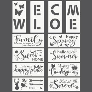Arteza Stencils for Painting, 12 Unique Holiday Designs, 15.9 x 13.78 Inches, Thick Plastic Holiday Stencils, Art Supplies for Christmas Parties, Family Activities(Holiday Designs)