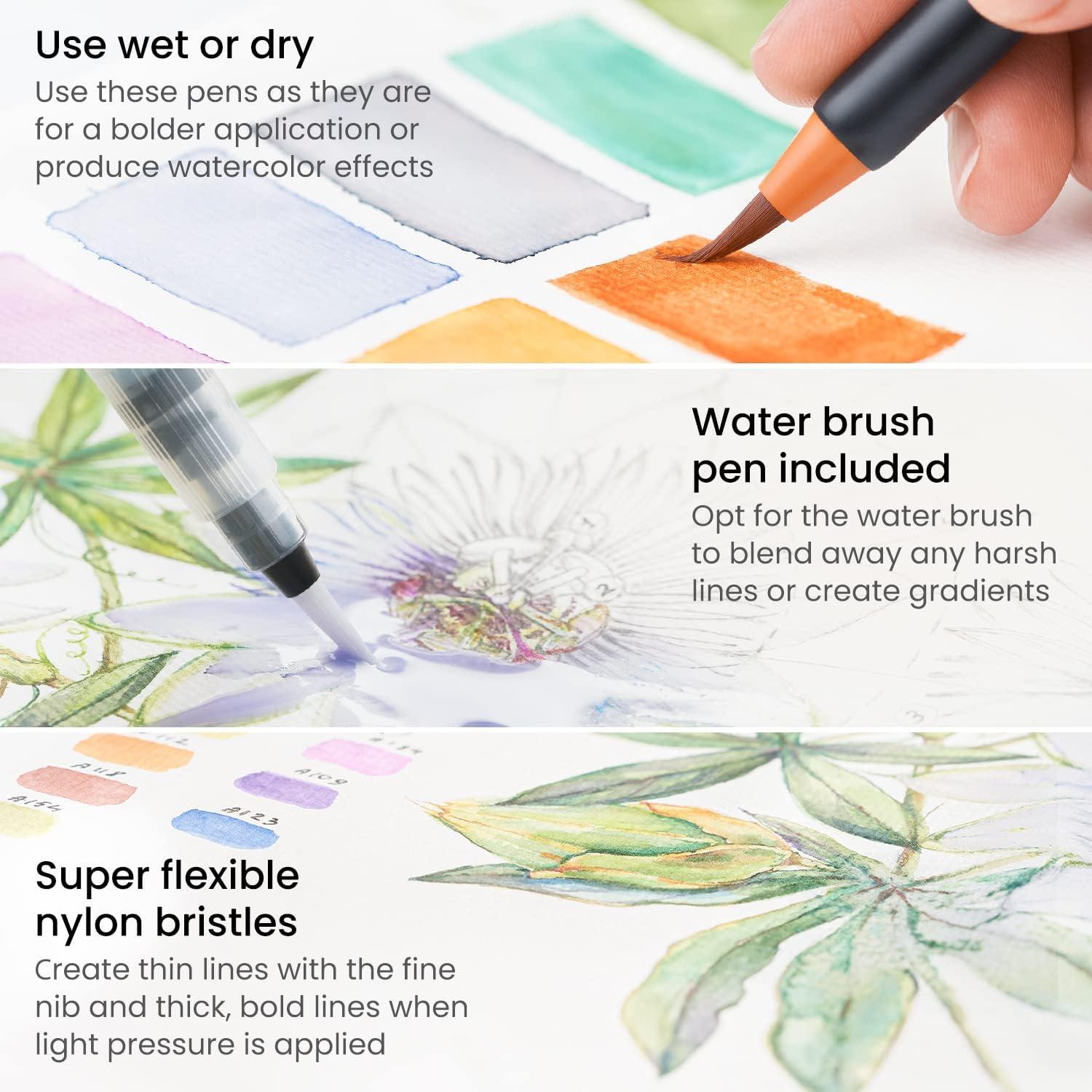 imageARTEZA 12 Watercolor Pens for Artists Landscape Tones Real Brush Pens Blendable Watercolor Markers for AdultsLandscape Colors