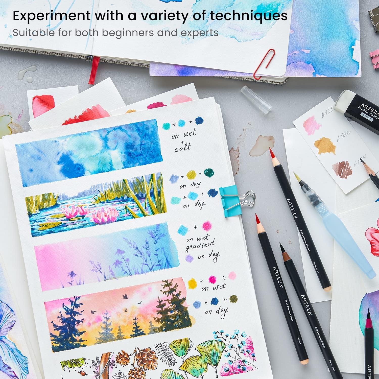 imageARTEZA 12 Watercolor Pens for Artists Landscape Tones Real Brush Pens Blendable Watercolor Markers for AdultsMagic Colors