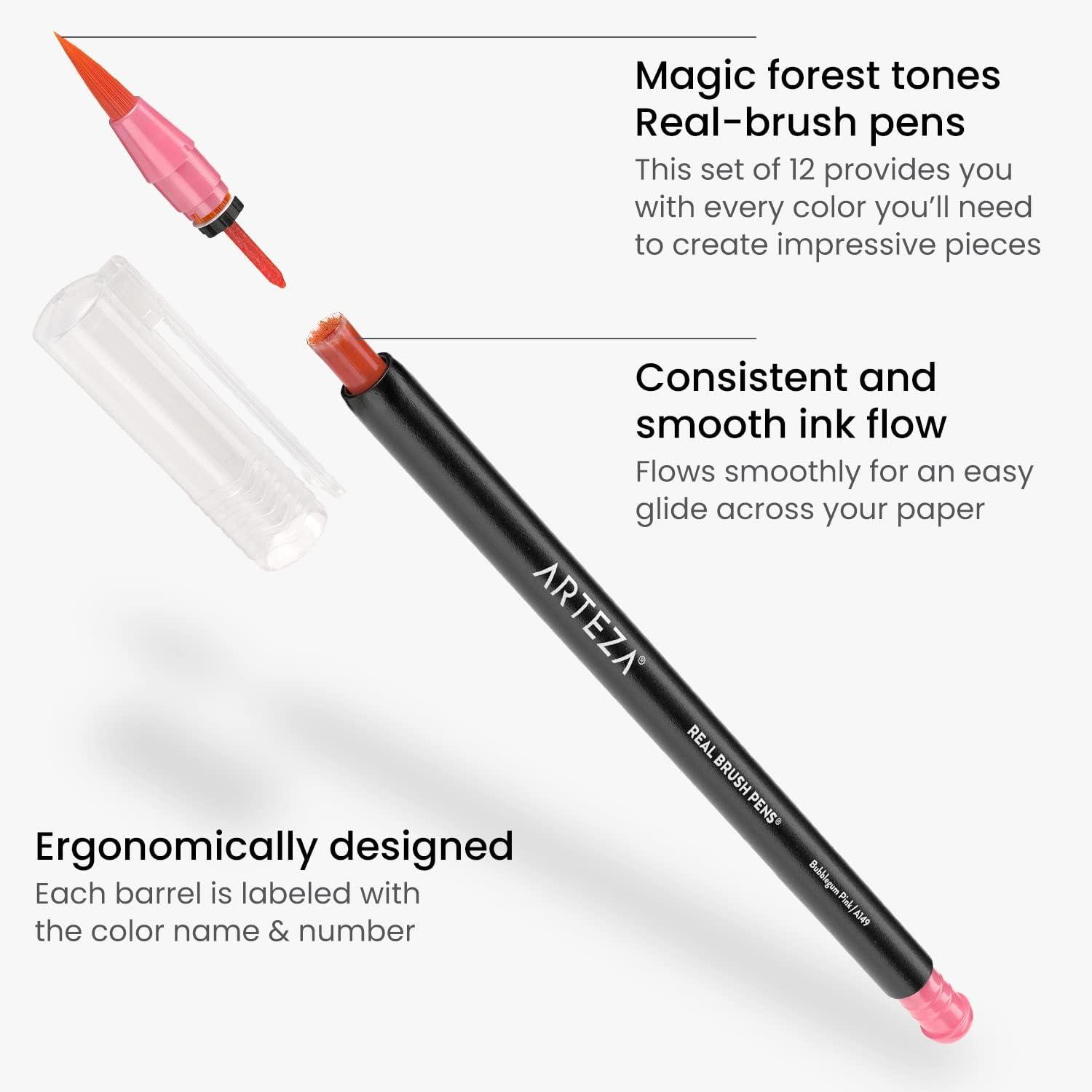 imageARTEZA 12 Watercolor Pens for Artists Landscape Tones Real Brush Pens Blendable Watercolor Markers for AdultsMagic Colors
