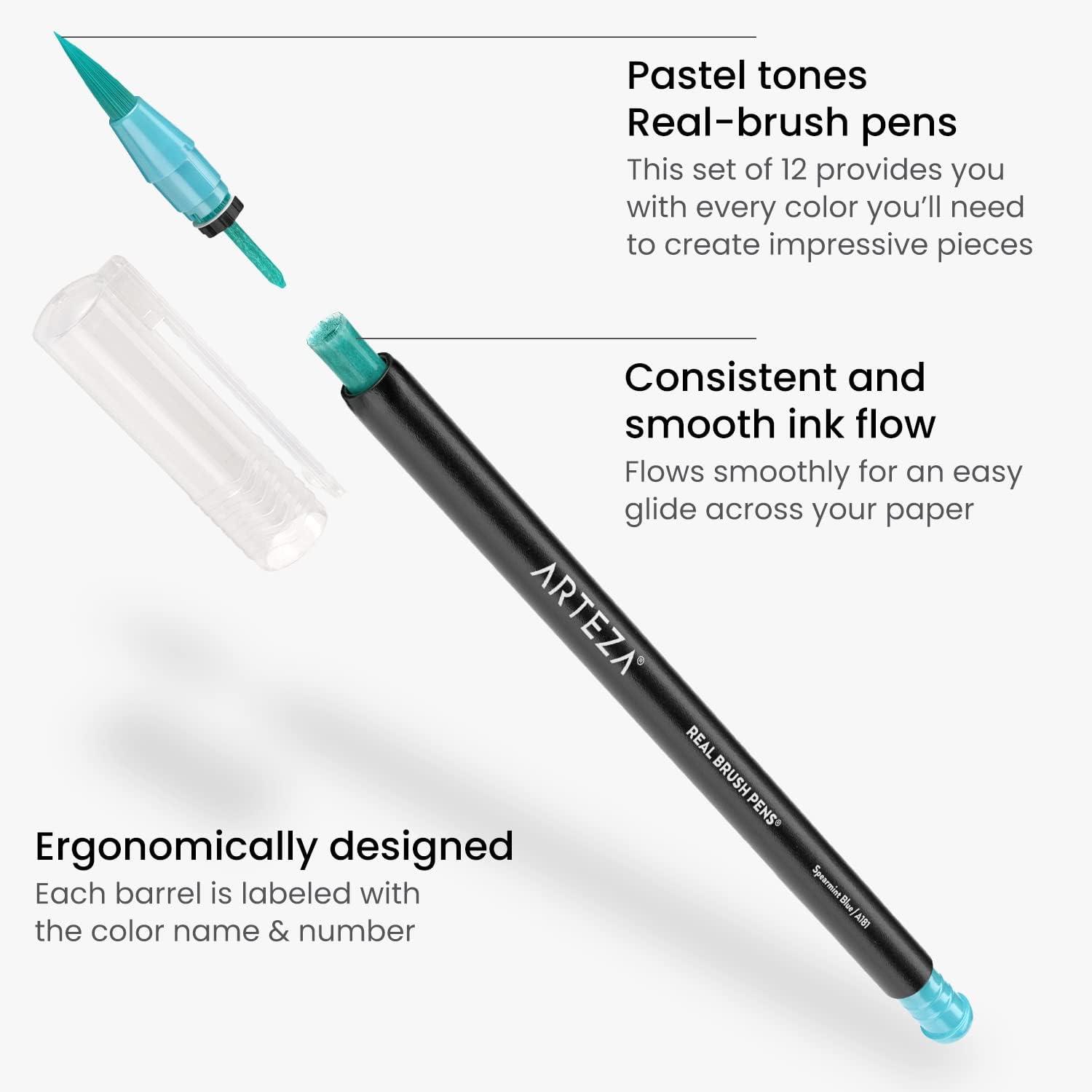 imageARTEZA 12 Watercolor Pens for Artists Landscape Tones Real Brush Pens Blendable Watercolor Markers for AdultsPastel Colors