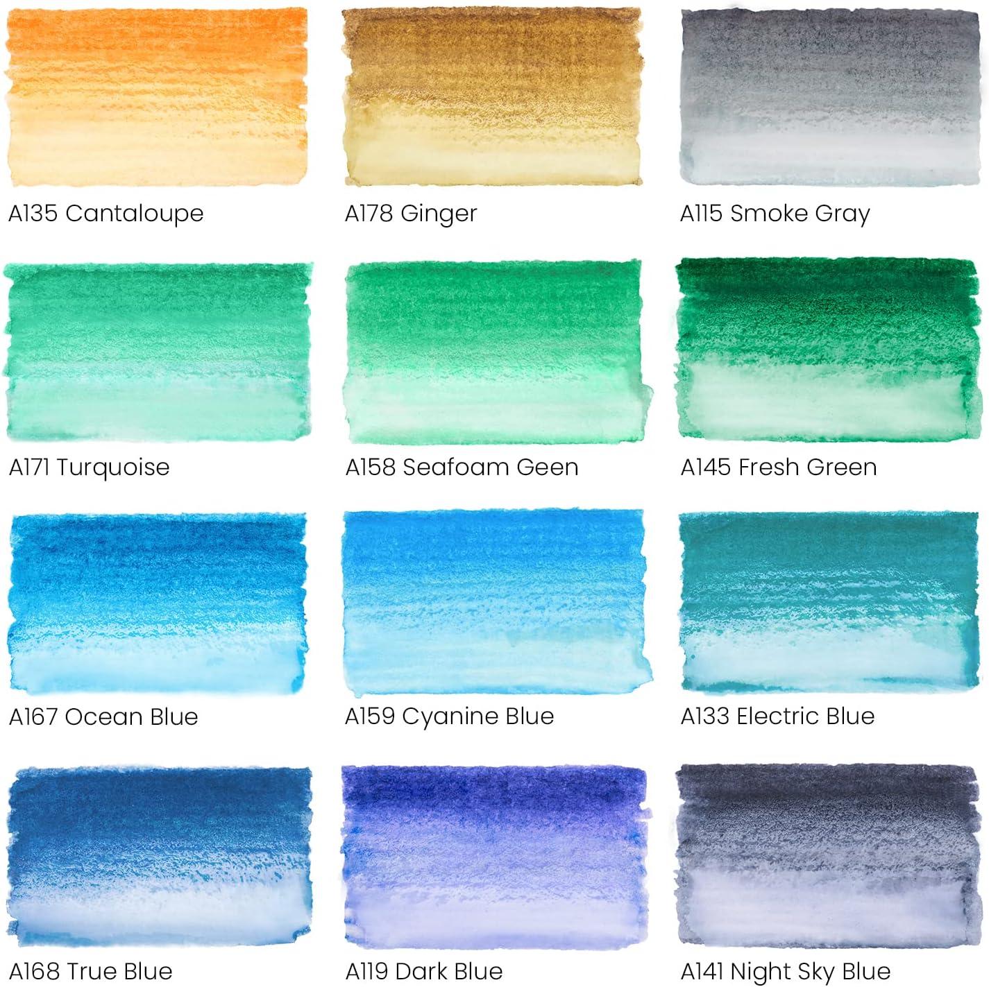 imageARTEZA 12 Watercolor Pens for Artists Landscape Tones Real Brush Pens Blendable Watercolor Markers for AdultsSea Colors
