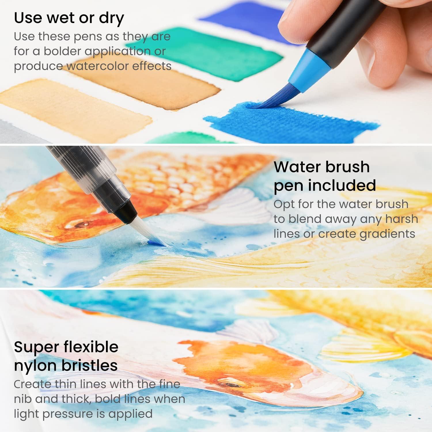 imageARTEZA 12 Watercolor Pens for Artists Landscape Tones Real Brush Pens Blendable Watercolor Markers for AdultsSea Colors
