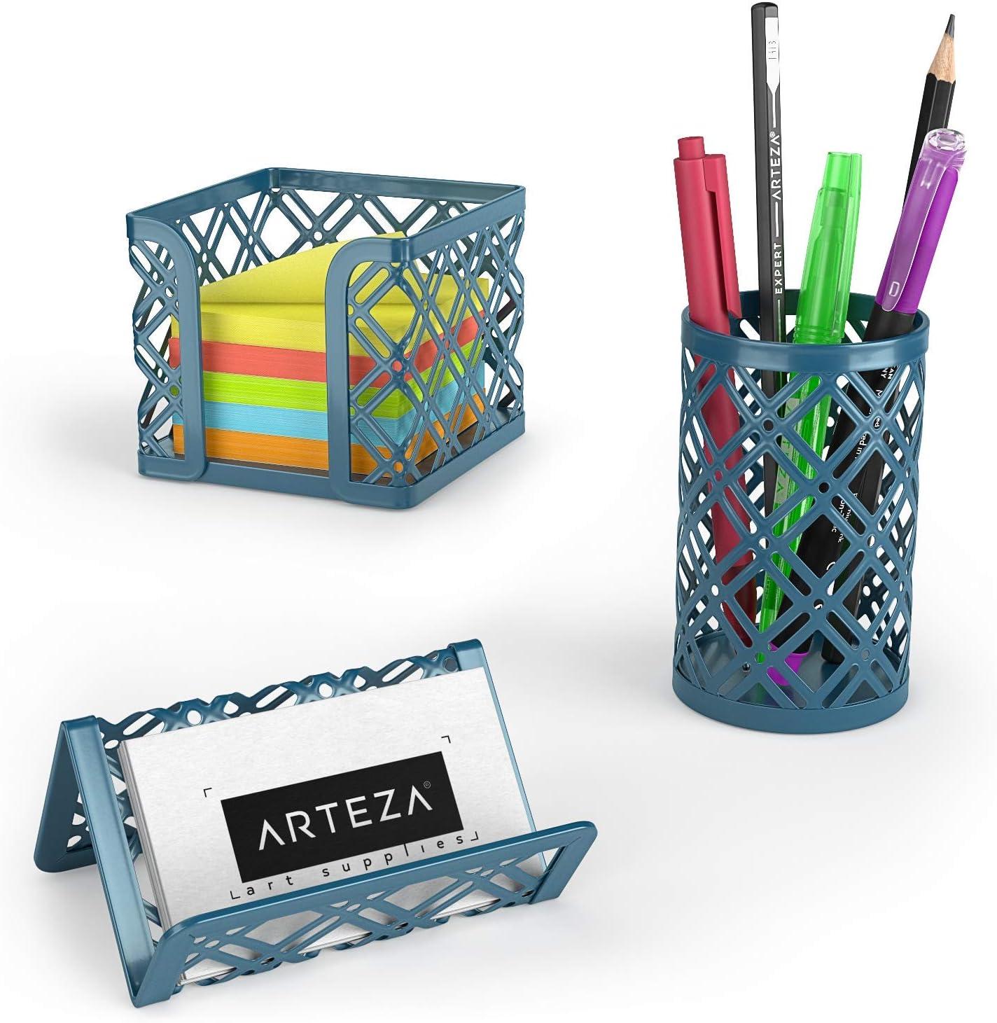 imageARTEZA 6Piece Teal Desk Accessories Set Essential Desktop Organizer for Home Office Includes Paper Organizer Pencil Holder Letter Sorter ampamp More Teal Office SuppliesDark Green