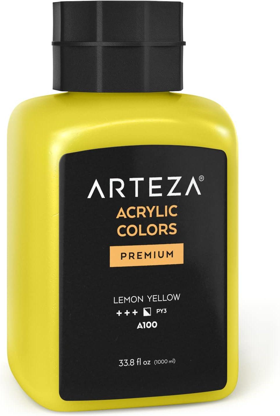 imageARTEZA Acrylic Paint A104 Yellow Ochre 169 fl oz 500ml Jar Opaque QuickDrying Acrylic Paints for Painting on Canvas Paper WoodA100 Lemon Yellow