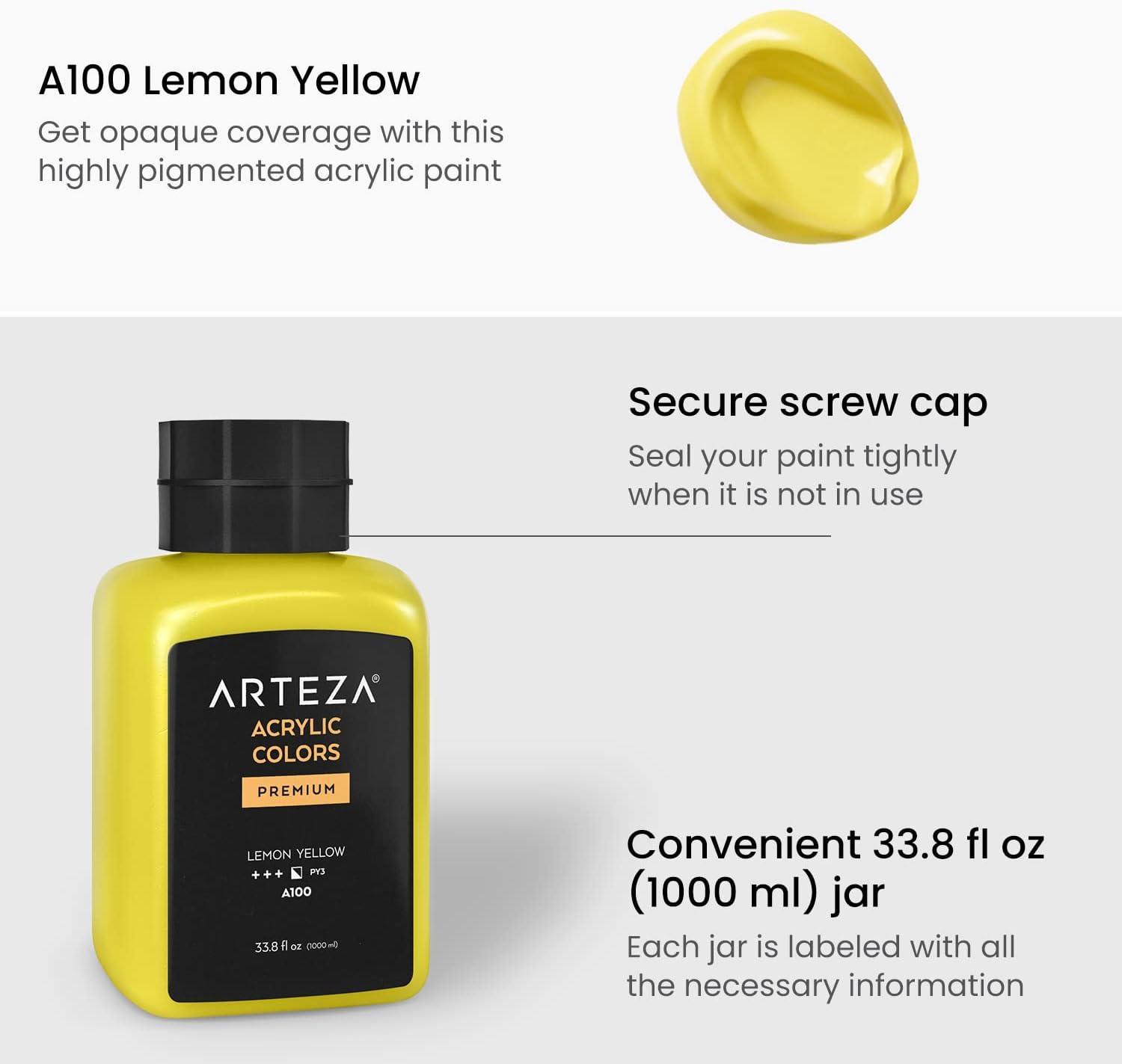 imageARTEZA Acrylic Paint A104 Yellow Ochre 169 fl oz 500ml Jar Opaque QuickDrying Acrylic Paints for Painting on Canvas Paper WoodA100 Lemon Yellow