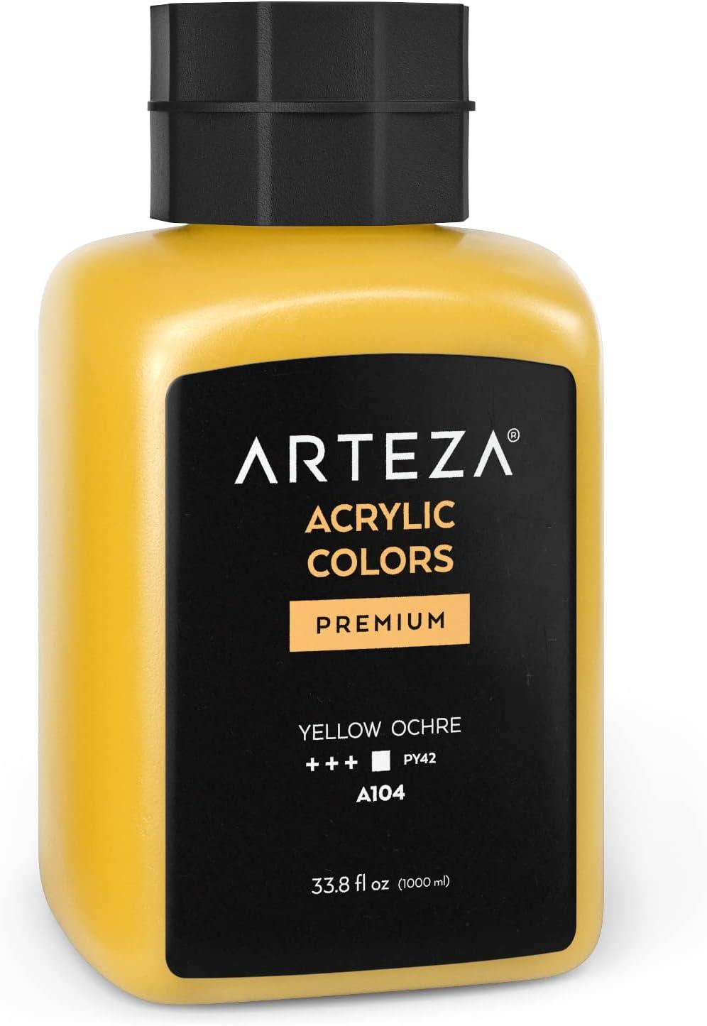 imageARTEZA Acrylic Paint A104 Yellow Ochre 169 fl oz 500ml Jar Opaque QuickDrying Acrylic Paints for Painting on Canvas Paper WoodA104 Yellow Ochre