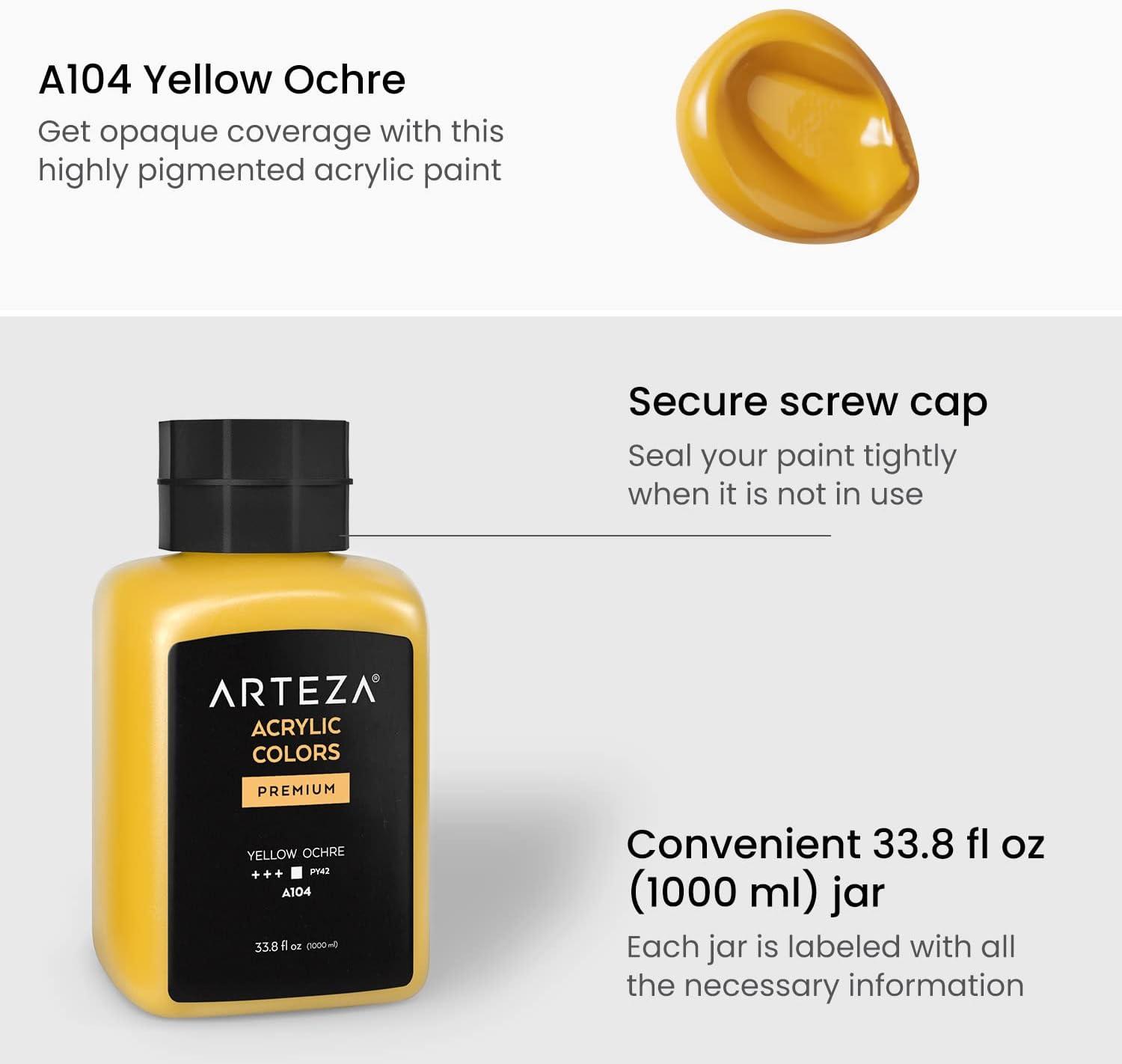 imageARTEZA Acrylic Paint A104 Yellow Ochre 169 fl oz 500ml Jar Opaque QuickDrying Acrylic Paints for Painting on Canvas Paper WoodA104 Yellow Ochre