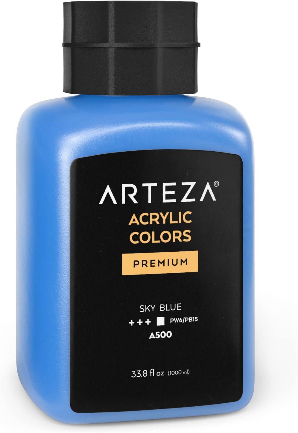 imageARTEZA Acrylic Paint A104 Yellow Ochre 169 fl oz 500ml Jar Opaque QuickDrying Acrylic Paints for Painting on Canvas Paper WoodA500 Sky Blue