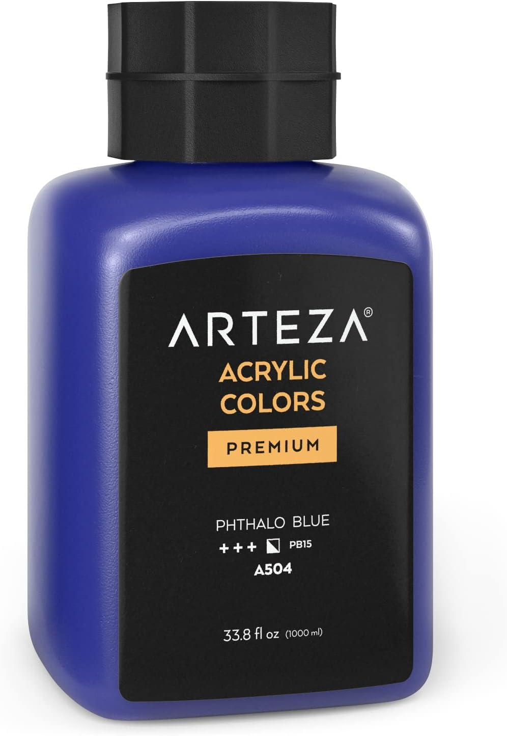 imageARTEZA Acrylic Paint A104 Yellow Ochre 169 fl oz 500ml Jar Opaque QuickDrying Acrylic Paints for Painting on Canvas Paper WoodA504 Phthalo Blue