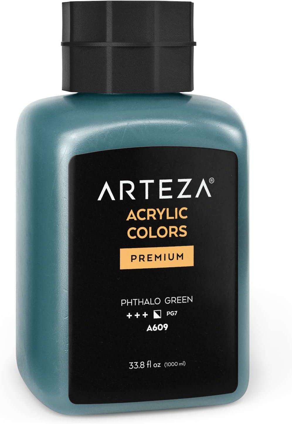 imageARTEZA Acrylic Paint A104 Yellow Ochre 169 fl oz 500ml Jar Opaque QuickDrying Acrylic Paints for Painting on Canvas Paper WoodA609 Phthalo Green