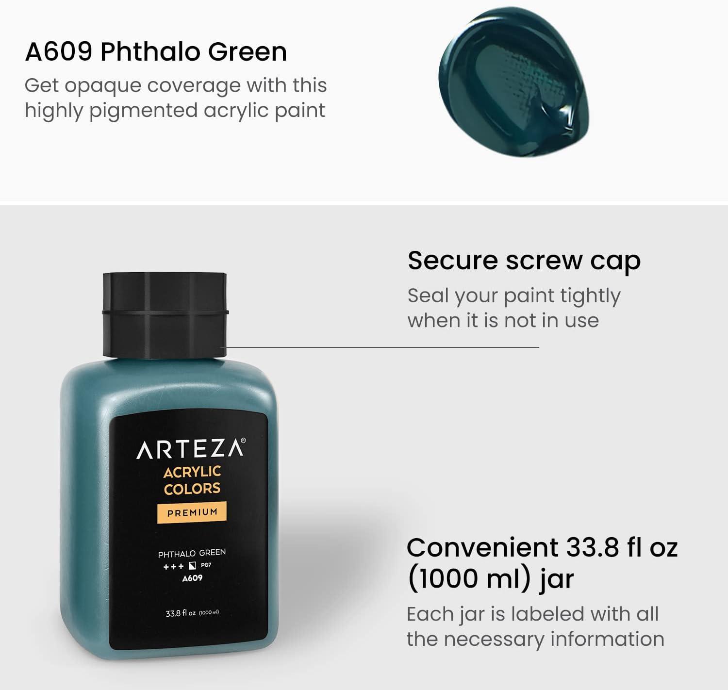 imageARTEZA Acrylic Paint A104 Yellow Ochre 169 fl oz 500ml Jar Opaque QuickDrying Acrylic Paints for Painting on Canvas Paper WoodA609 Phthalo Green