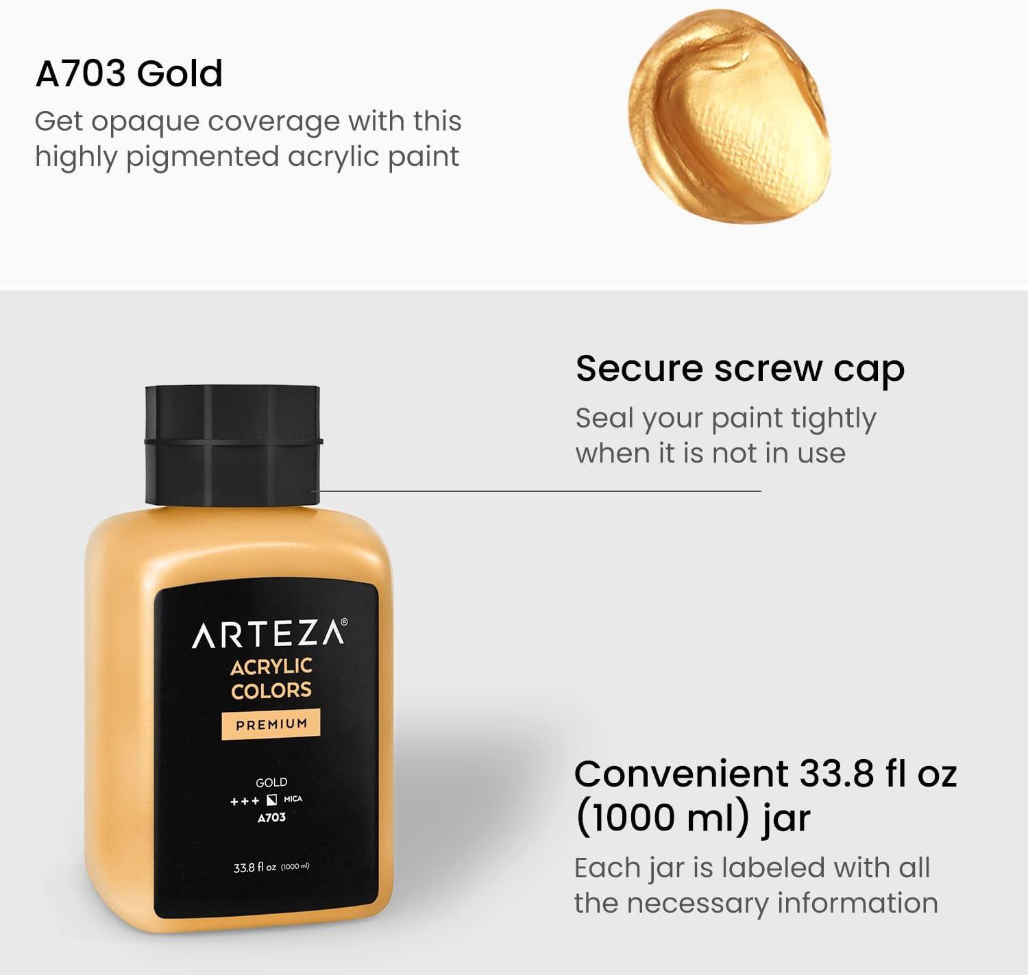 imageARTEZA Acrylic Paint A104 Yellow Ochre 169 fl oz 500ml Jar Opaque QuickDrying Acrylic Paints for Painting on Canvas Paper WoodA703 Gold