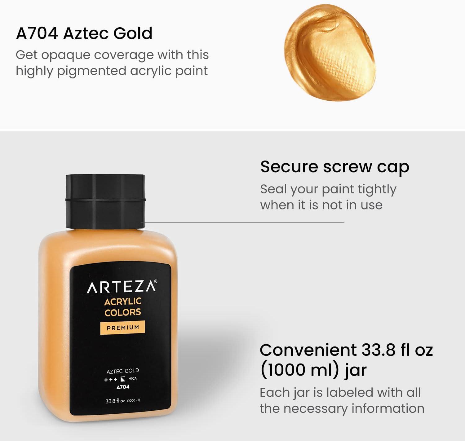 imageARTEZA Acrylic Paint A104 Yellow Ochre 169 fl oz 500ml Jar Opaque QuickDrying Acrylic Paints for Painting on Canvas Paper WoodA704 Aztec Gold