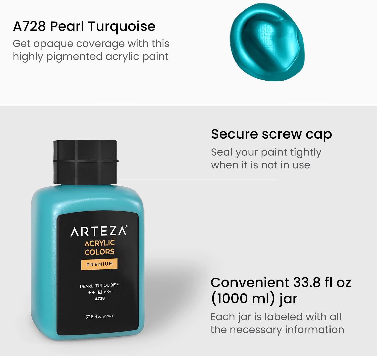 imageARTEZA Acrylic Paint A104 Yellow Ochre 169 fl oz 500ml Jar Opaque QuickDrying Acrylic Paints for Painting on Canvas Paper WoodA728 Pearl Turquoise