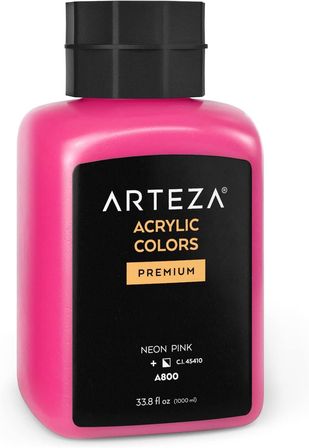 imageARTEZA Acrylic Paint A104 Yellow Ochre 169 fl oz 500ml Jar Opaque QuickDrying Acrylic Paints for Painting on Canvas Paper WoodA800 Neon Pink
