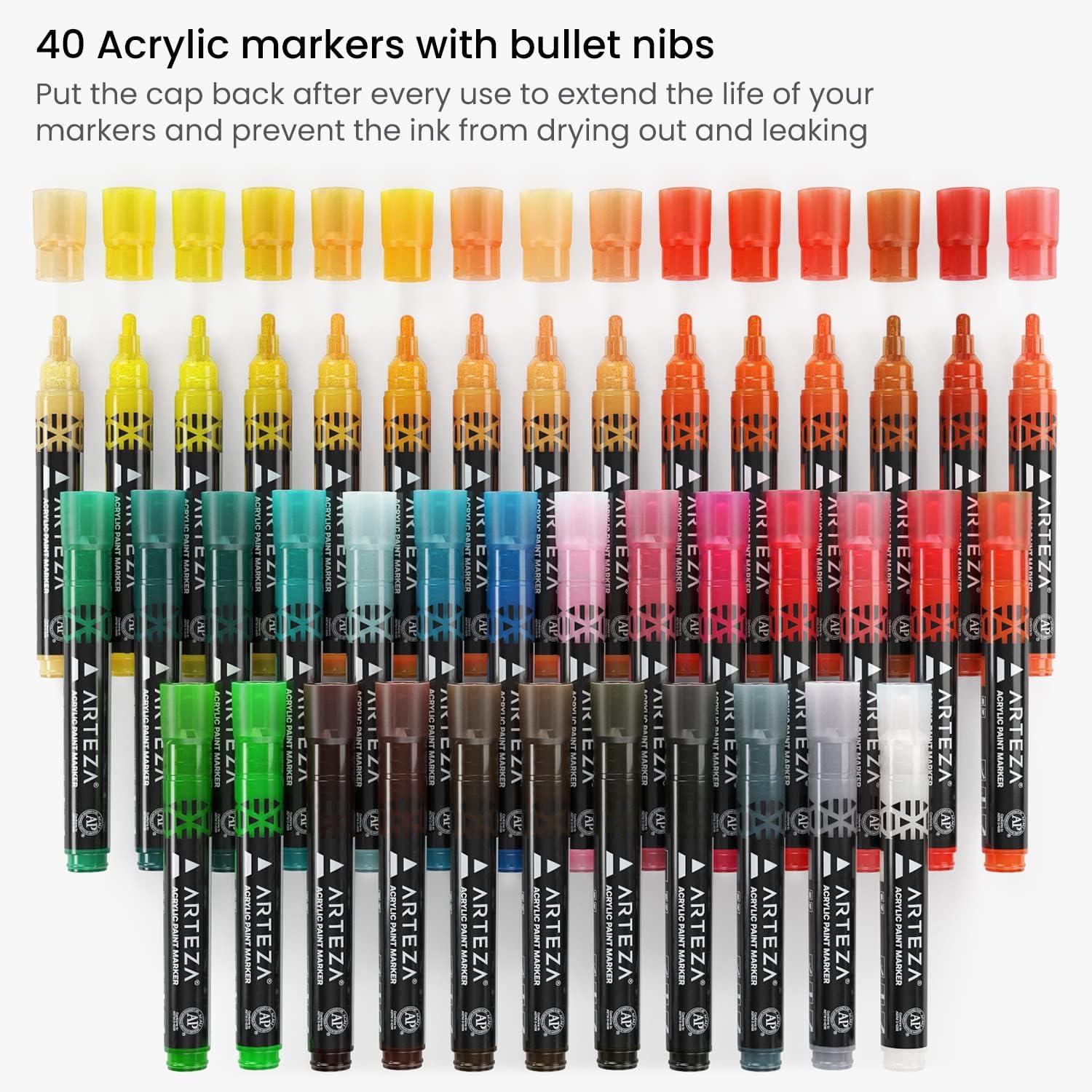 imageARTEZA Acrylic Paint Markers Set of 40 Acrylic Paint Pens in Assorted Colors Art Markers for Glass Pottery Ceramic Plastic Rocks and CanvasPack of 40 81 pc