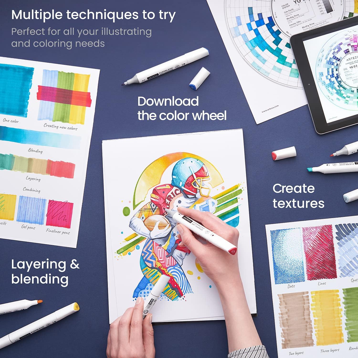 imageARTEZA Art Alcohol Markers Set of 72 Colors EverBlend Dual Tip Markers with Organizer Box Fine and Broad Chisel NibAmericana Tones