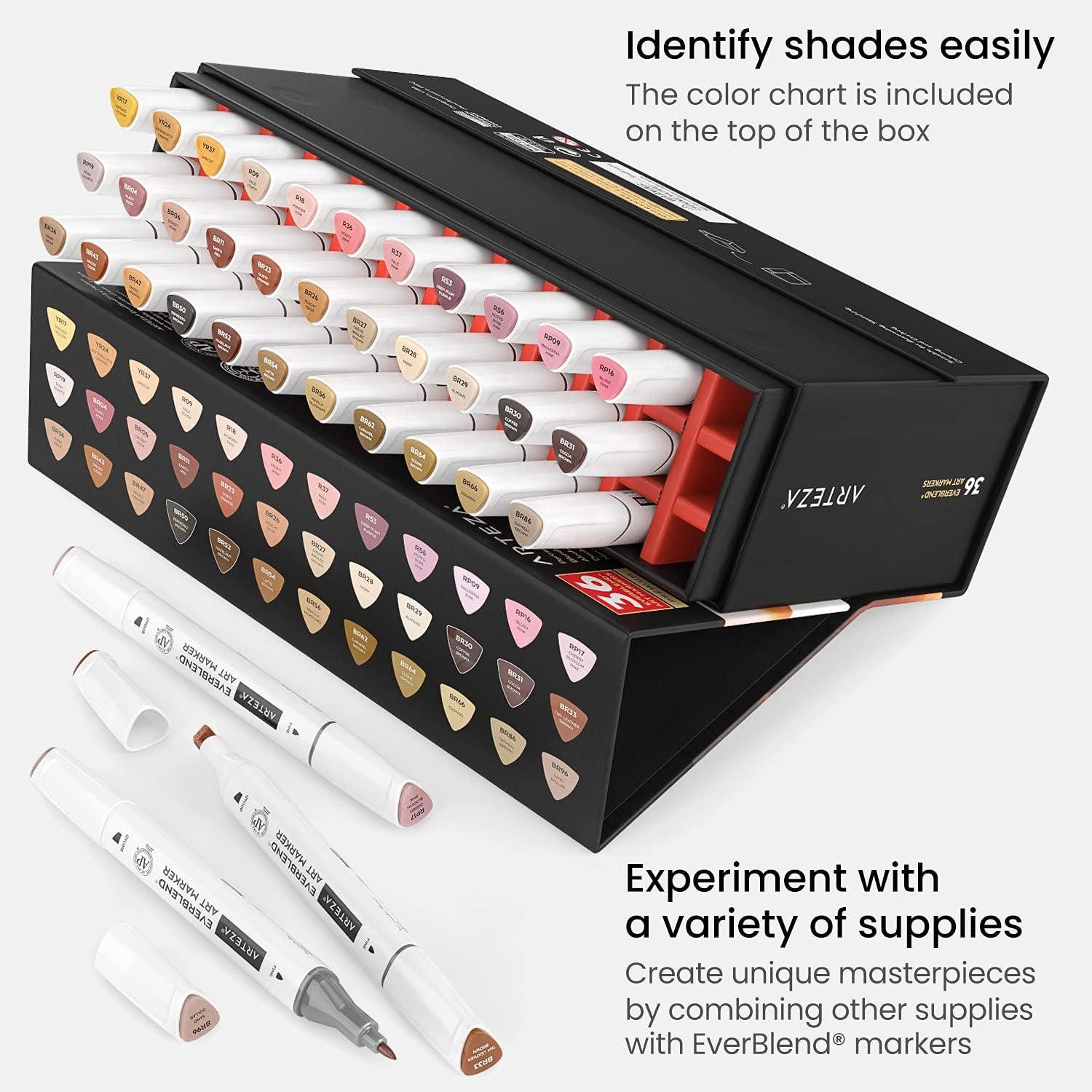 imageARTEZA Art Alcohol Markers Set of 72 Colors EverBlend Dual Tip Markers with Organizer Box Fine and Broad Chisel NibSkin Tones