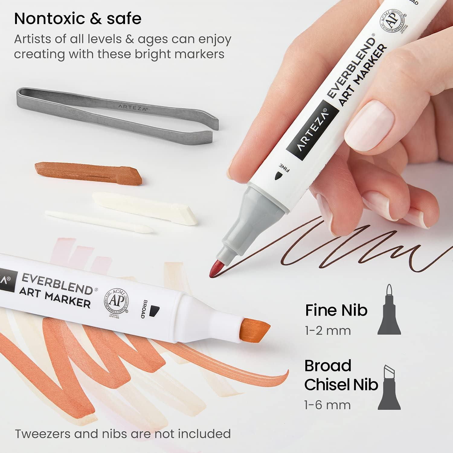 imageARTEZA Art Alcohol Markers Set of 72 Colors EverBlend Dual Tip Markers with Organizer Box Fine and Broad Chisel NibSkin Tones