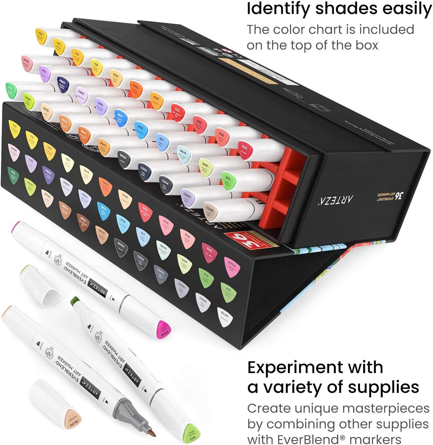 imageARTEZA Art Alcohol Markers Set of 72 Colors EverBlend Dual Tip Markers with Organizer Box Fine and Broad Chisel NibTropical Tones