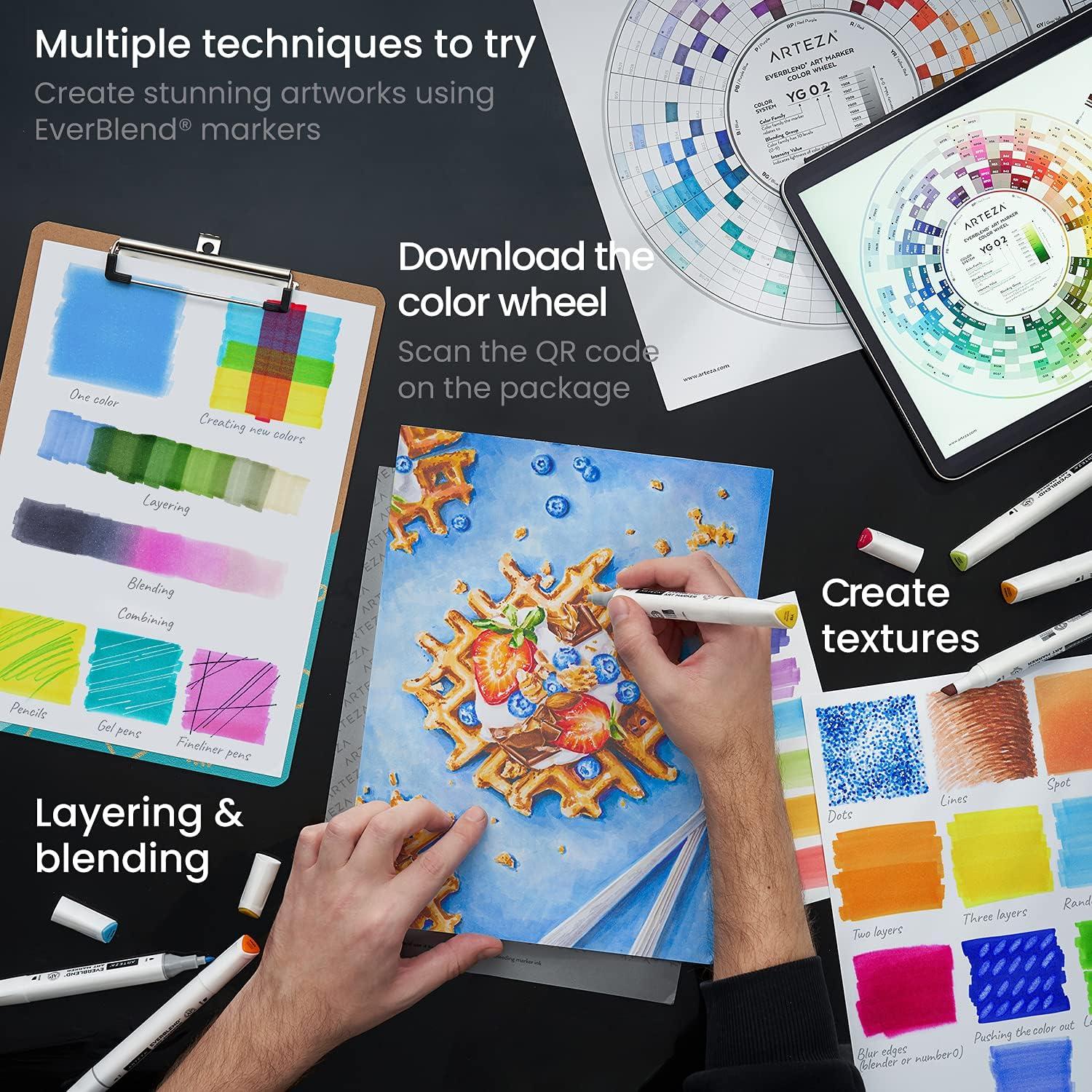 imageARTEZA Art Alcohol Markers Set of 72 Colors EverBlend Dual Tip Markers with Organizer Box Fine and Broad Chisel NibTropical Tones