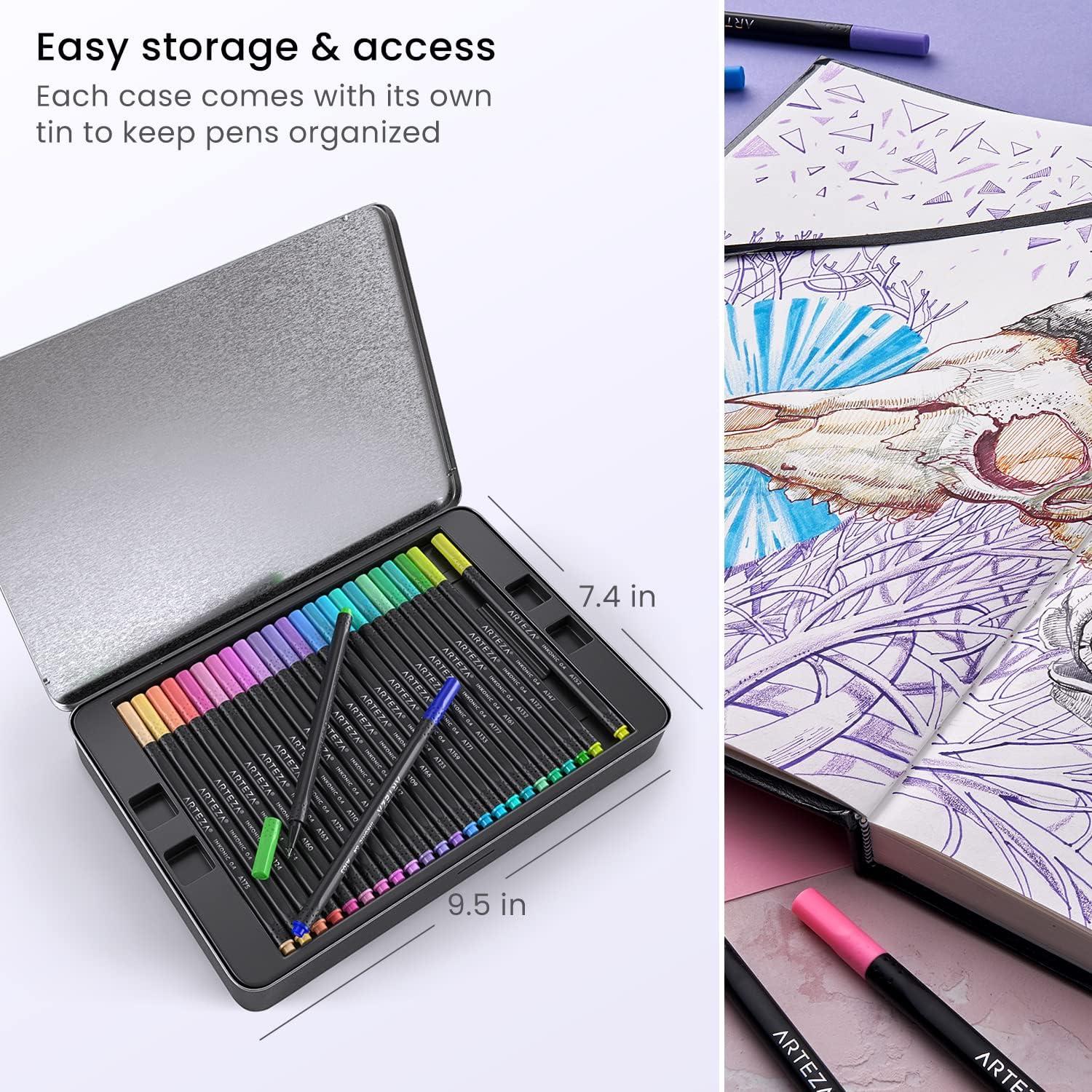 imageARTEZA Black Inkonic Fineliners Pens Set of 12 04 mm Fine Tip Markers WaterBased Art Pens for Drawing Sketching Journaling Calligraphy1 Count Pack of 72