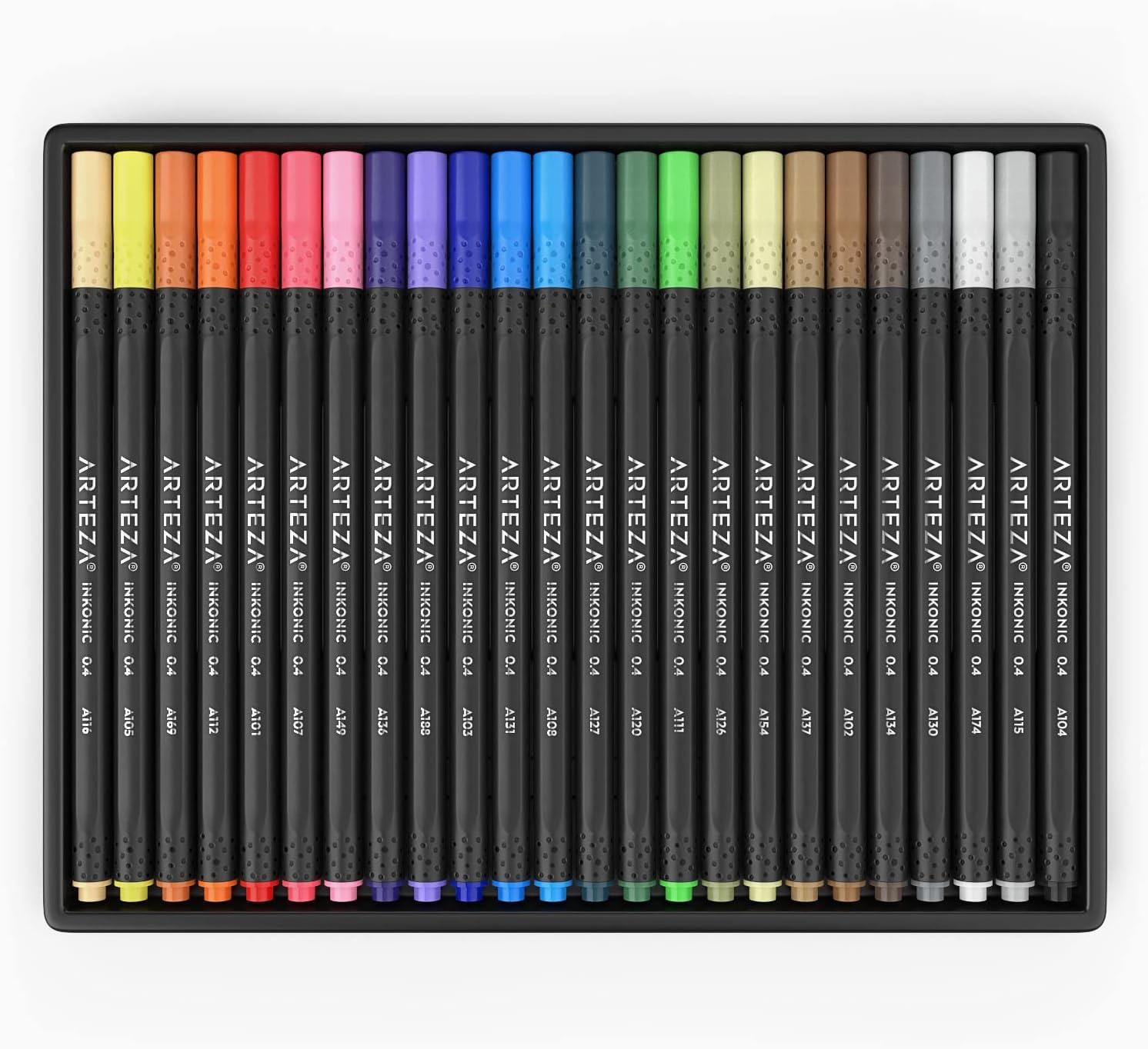 imageARTEZA Black Inkonic Fineliners Pens Set of 12 04 mm Fine Tip Markers WaterBased Art Pens for Drawing Sketching Journaling Calligraphy1 Count Pack of 24