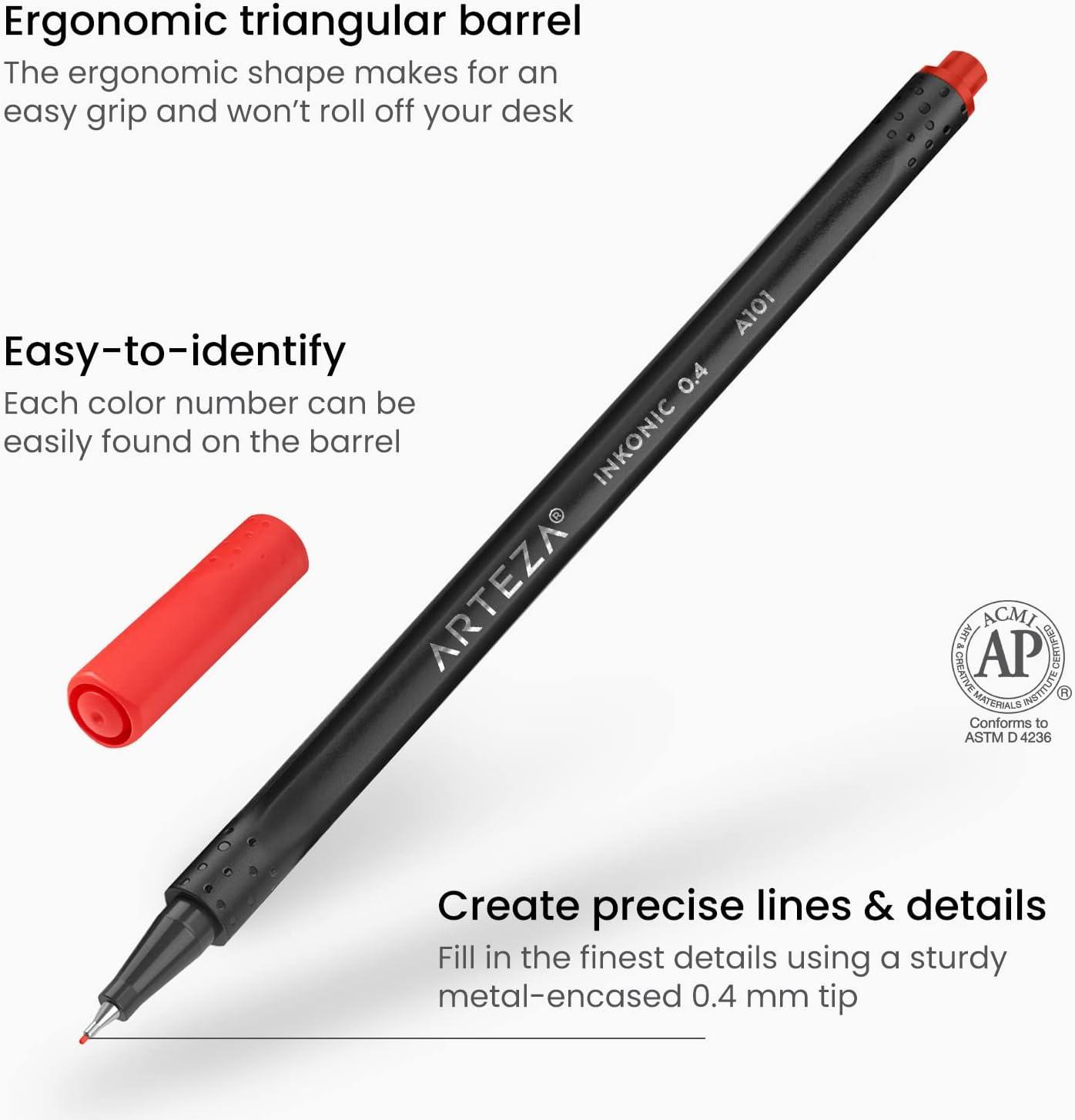 imageARTEZA Black Inkonic Fineliners Pens Set of 12 04 mm Fine Tip Markers WaterBased Art Pens for Drawing Sketching Journaling Calligraphy1 Count Pack of 24