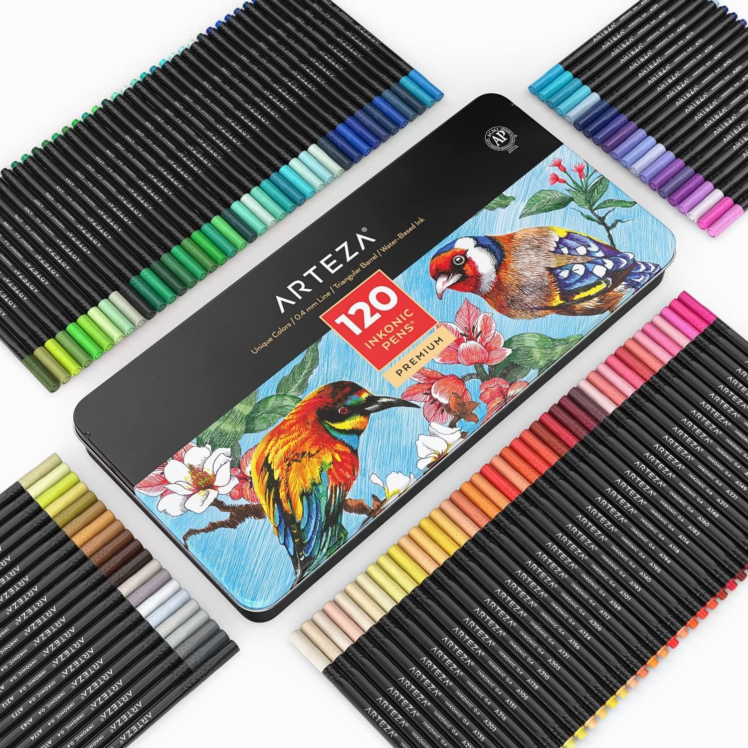 imageARTEZA Black Inkonic Fineliners Pens Set of 12 04 mm Fine Tip Markers WaterBased Art Pens for Drawing Sketching Journaling Calligraphy1 Count Pack of 120
