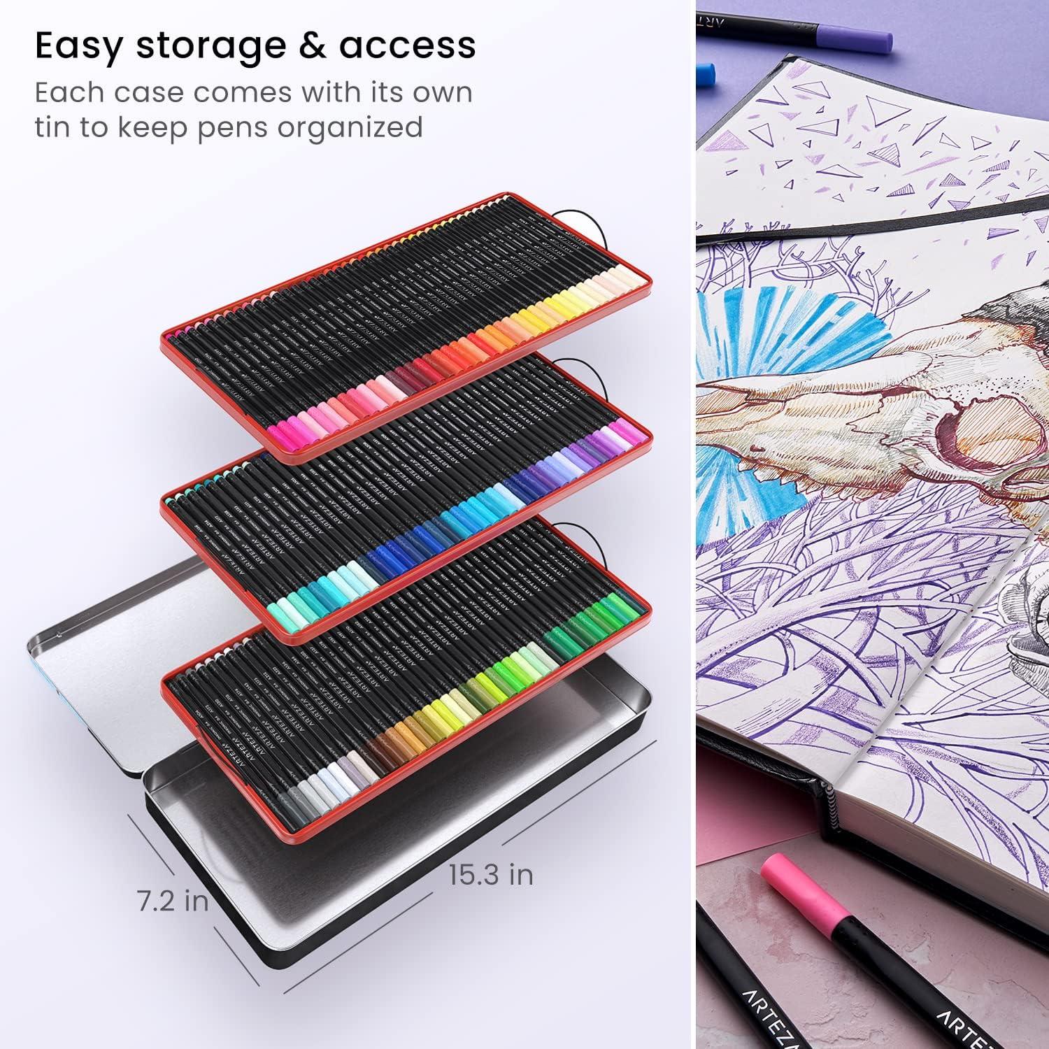 imageARTEZA Black Inkonic Fineliners Pens Set of 12 04 mm Fine Tip Markers WaterBased Art Pens for Drawing Sketching Journaling Calligraphy1 Count Pack of 120