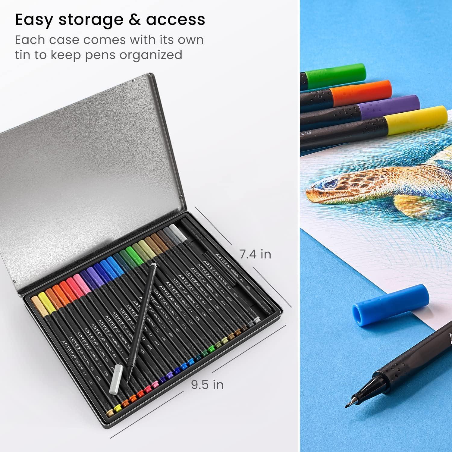 imageARTEZA Black Inkonic Fineliners Pens Set of 12 04 mm Fine Tip Markers WaterBased Art Pens for Drawing Sketching Journaling Calligraphy1 Count Pack of 24