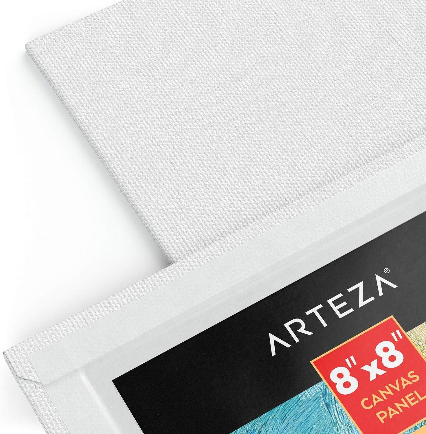 imageARTEZA Canvas Boards for Painting 5 x 7 Inches Pack of 14 Blank White Small Canvas Panels for Acrylic Oil and Gouache Painting8 x 8 inch 14 pack