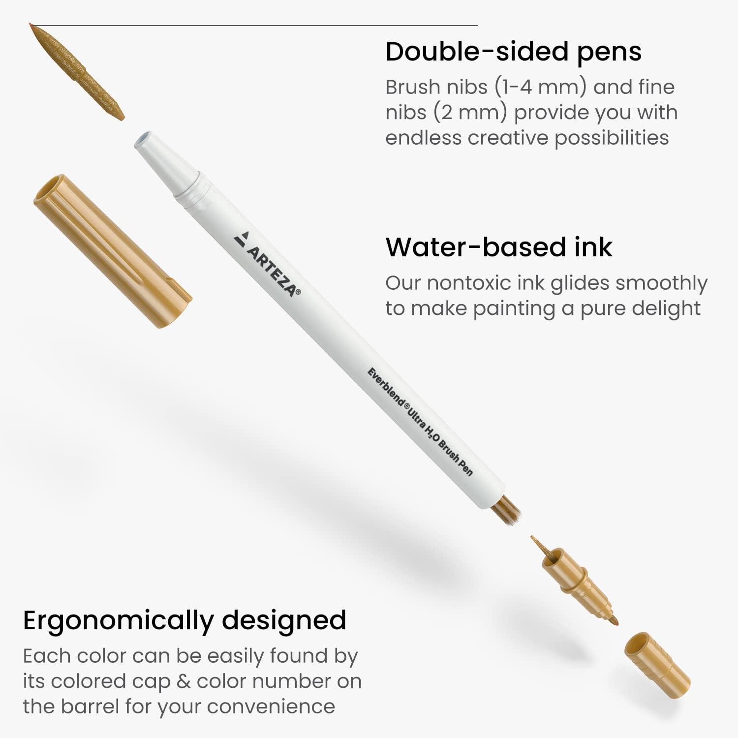 imageARTEZA Dual Tip Brush Pens 12 Earth Tones Watercolor Calligraphy Markers Nylon Brush and Fine Tip WaterBased Ink for Illustration Lettering