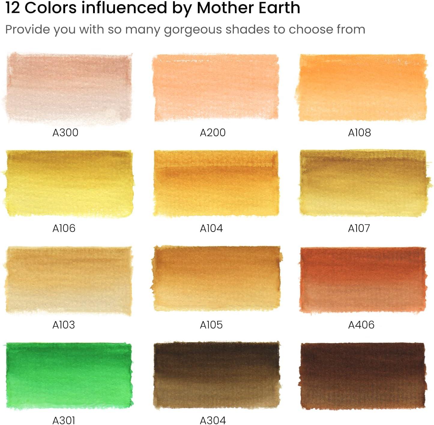 imageARTEZA Dual Tip Brush Pens 12 Earth Tones Watercolor Calligraphy Markers Nylon Brush and Fine Tip WaterBased Ink for Illustration Lettering