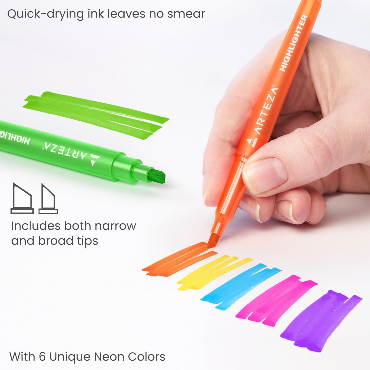 imageARTEZA Highlighters Bulk Set of 60 Neon Colors with Broad and Narrow Chisel Tips NonToxic QuickDry Markers for School Office Journaling ampamp Notes1 Count Pack of 60