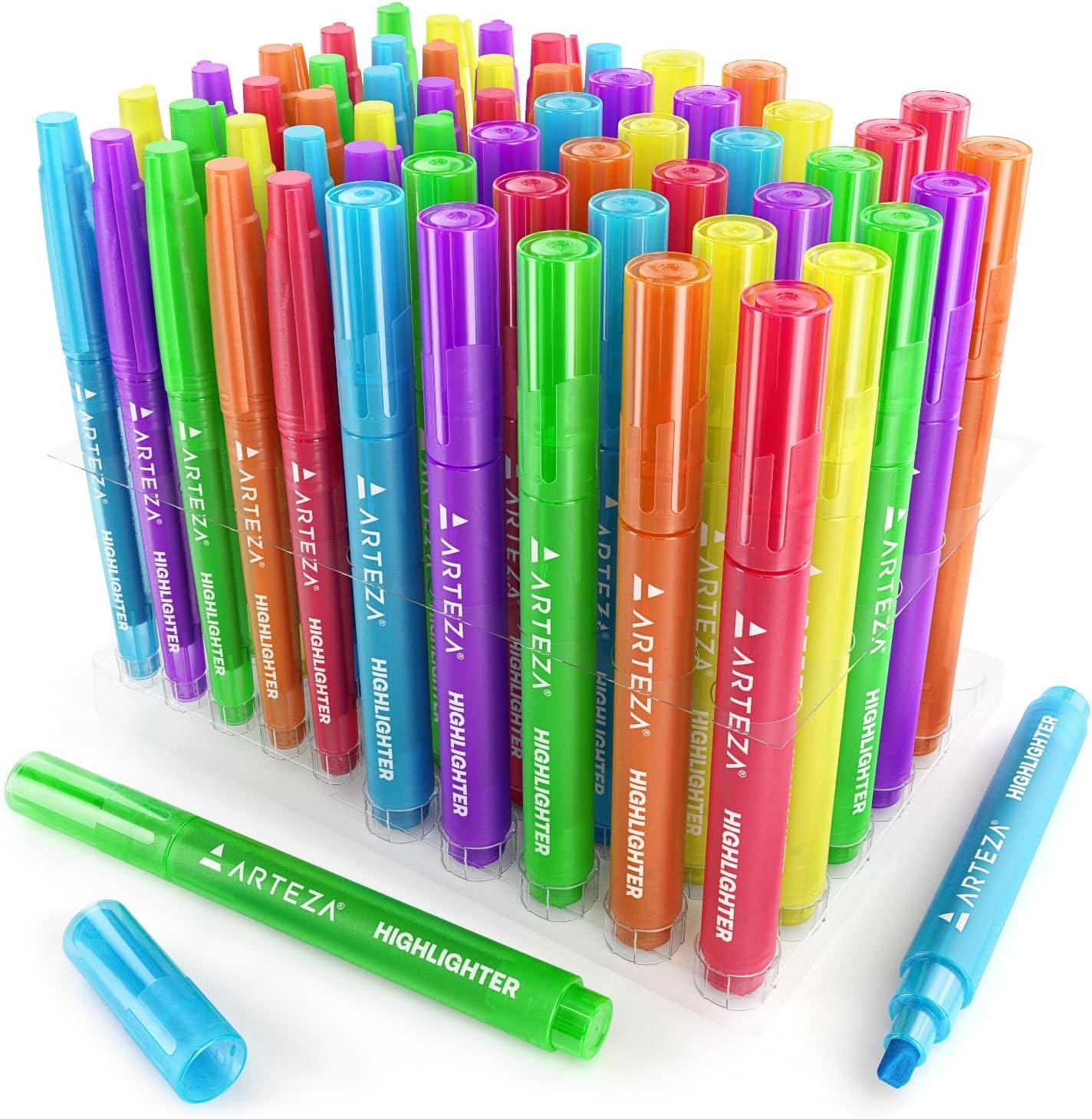 imageARTEZA Highlighters Bulk Set of 60 Neon Colors with Broad and Narrow Chisel Tips NonToxic QuickDry Markers for School Office Journaling ampamp Notes1 Count Pack of 60