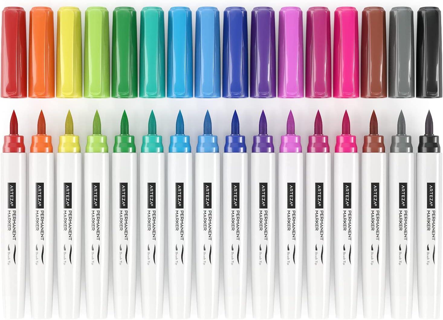 imageARTEZA Permanent Markers  Set of 80 with 61 Assorted Colors LowOdor QuickDry Paint Pens Broad Fine and Brush Tip for Arts Crafts ampamp Labeling16 Brush Tip Pens