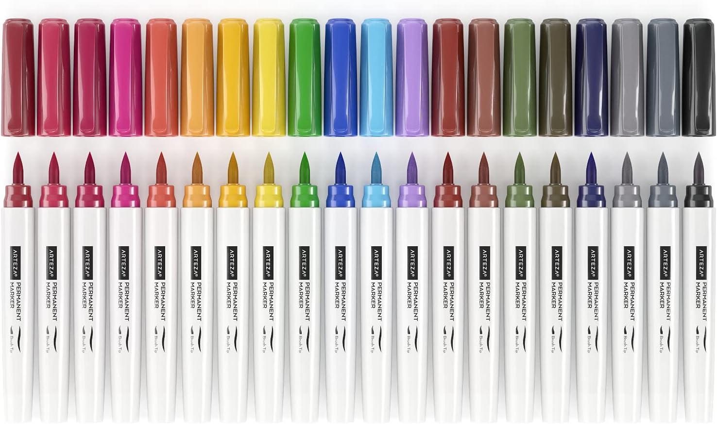 imageARTEZA Permanent Markers  Set of 80 with 61 Assorted Colors LowOdor QuickDry Paint Pens Broad Fine and Brush Tip for Arts Crafts ampamp Labeling40 Brush  Fine Tip