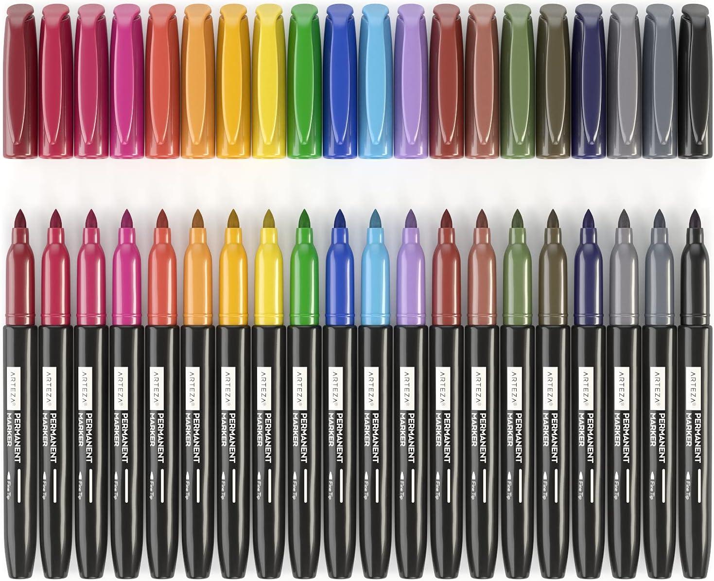 imageARTEZA Permanent Markers  Set of 80 with 61 Assorted Colors LowOdor QuickDry Paint Pens Broad Fine and Brush Tip for Arts Crafts ampamp Labeling40 Brush  Fine Tip