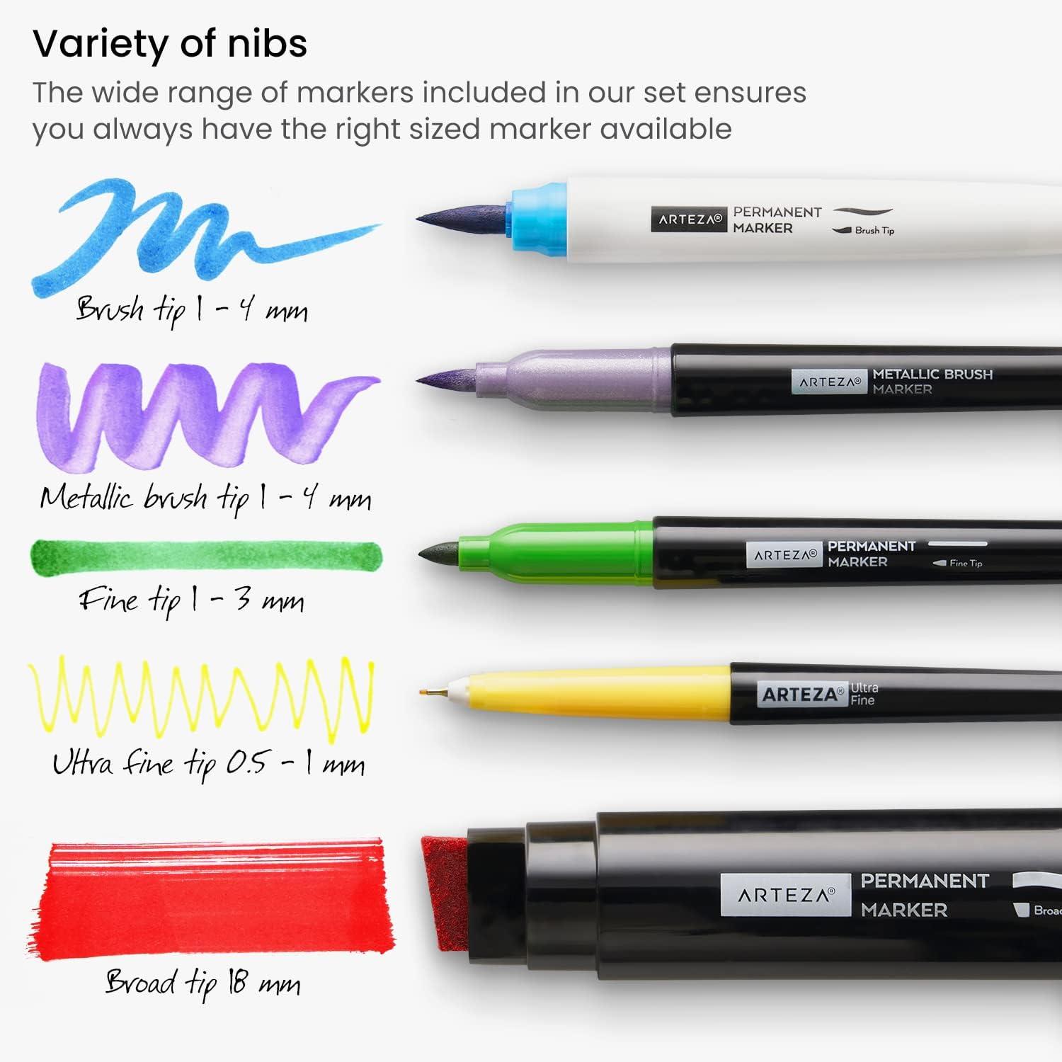 imageARTEZA Permanent Markers  Set of 80 with 61 Assorted Colors LowOdor QuickDry Paint Pens Broad Fine and Brush Tip for Arts Crafts ampamp LabelingSet of 80  60 Assorted Colors