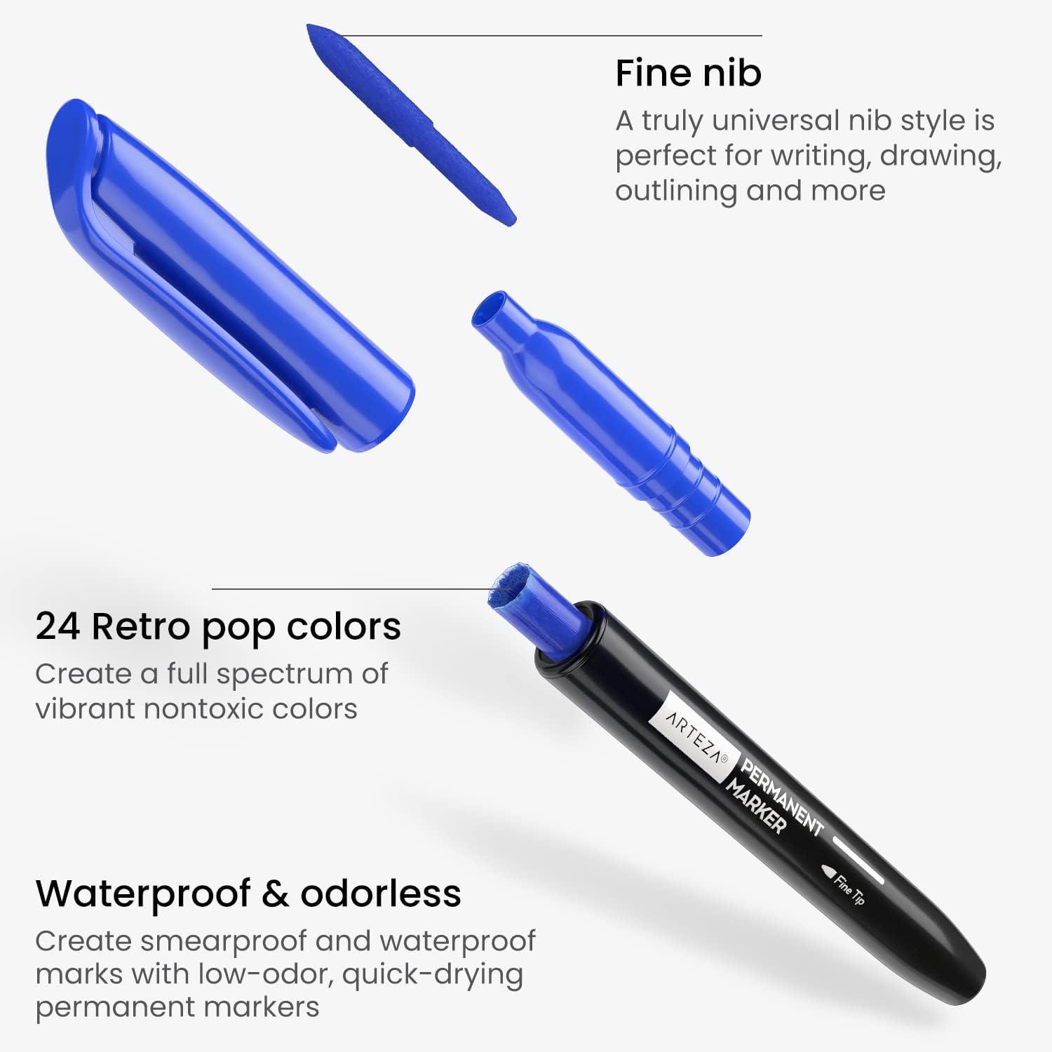 imageARTEZA Permanent Markers Set of 24 Fine Tip Retro Pop Colors24 Retro Pop Colors