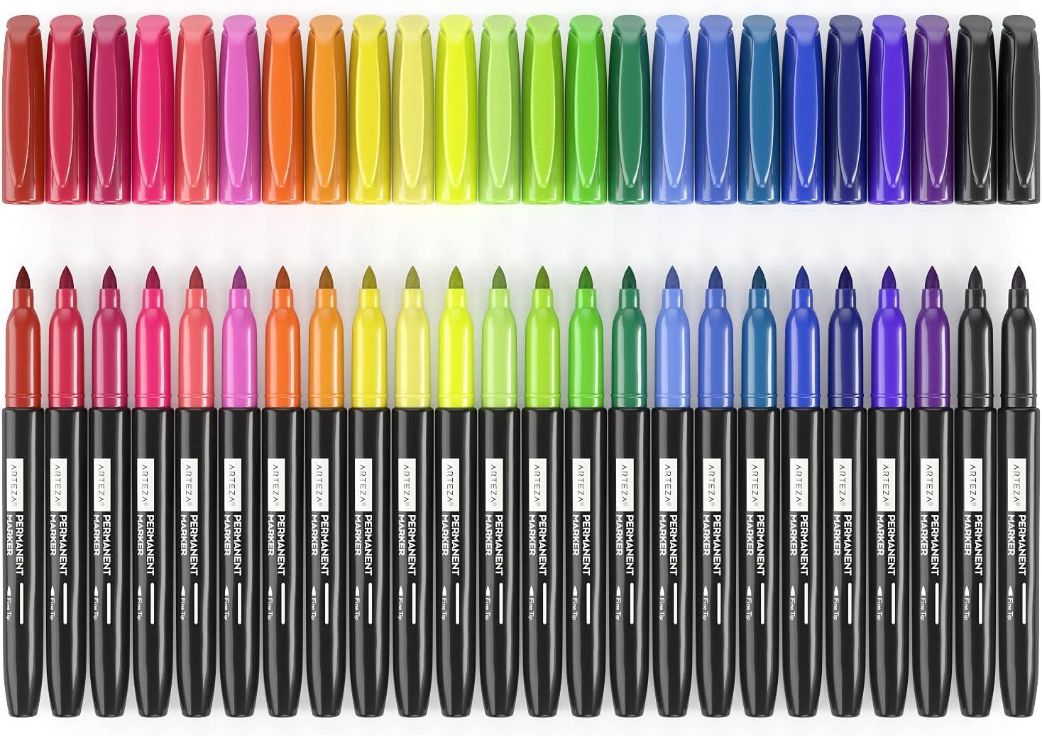 imageARTEZA Permanent Markers Set of 24 Fine Tip Retro Pop ColorsSet 24  23 Bright  Neon Colors
