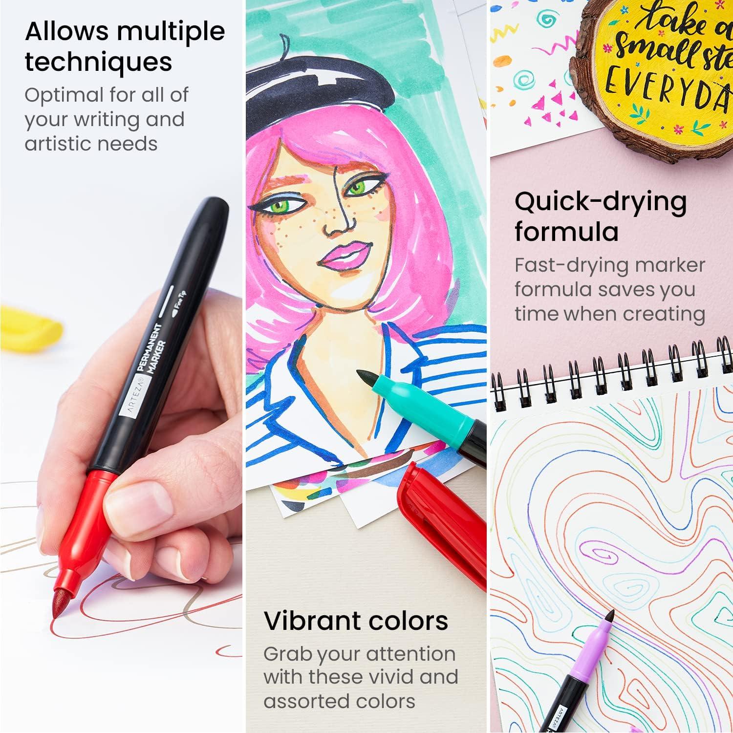 imageARTEZA Permanent Markers Set of 24 Fine Tip Retro Pop ColorsSet 24  23 Bright  Neon Colors