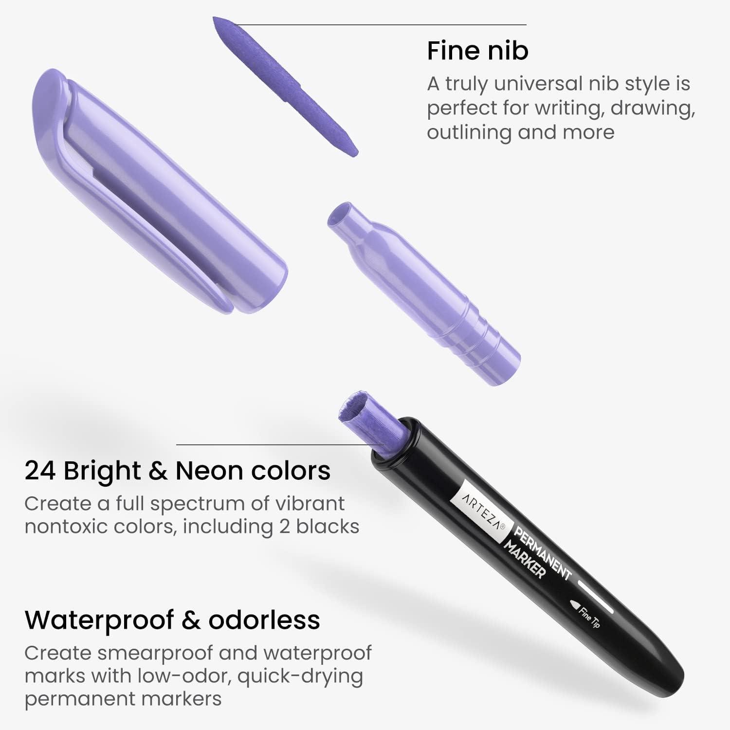 imageARTEZA Permanent Markers Set of 24 Fine Tip Retro Pop ColorsSet 24  23 Bright  Neon Colors